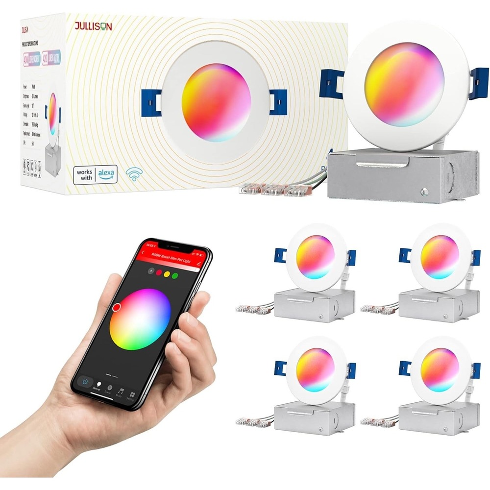 3" LED Wafer Smart Downlight 4-Pack RGB + Tunable White WiFi Voice Control